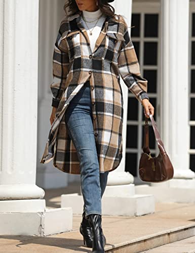 Sukany Women's Casual Wool Blend Plaid Shirt Jacket