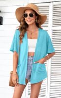Wiwclo Women Lake Blue Short Sleeve Kimono Cardigan