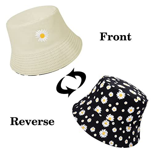 Daisy Print Reversible Cotton Bucket Hat for Women
