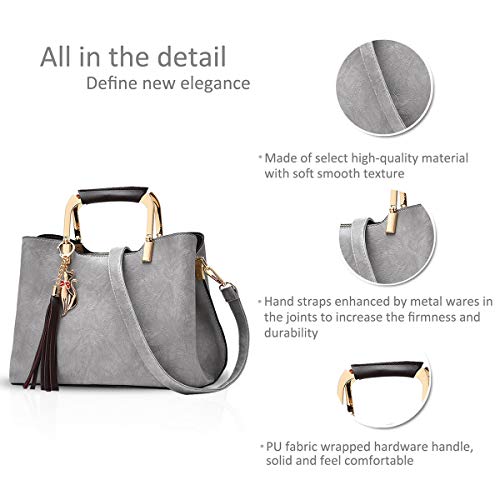 NICOLE&DORIS Women PU Leather Gray Handbag with Tassel