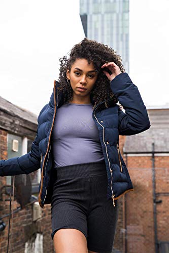 Ladies Quilted Winter Puffer Coat with Faux Fur Hood