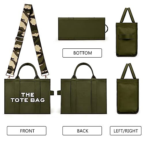 KALIDI Canvas Tote Bag with Zipper and Pockets for Women
