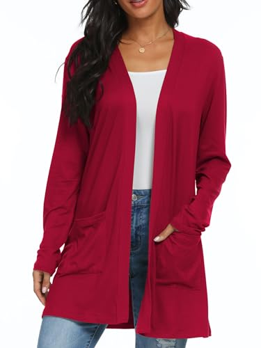 QIXING Womens Lightweight Long Sleeve Open Front Cardigan