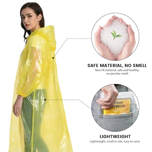 10-Pack Disposable Rain Ponchos with Hood, Transparent