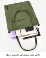 Prite Corduroy Tote Bag for Women with Zipper - Green