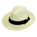 White Straw Panama Hat with Black Band (One Size)
