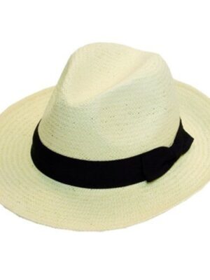 White Straw Panama Hat with Black Band (One Size)