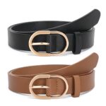 WERFORU Women's Leather Belt with Gold Buckle