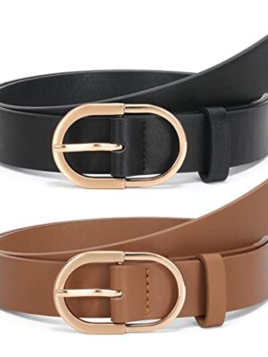 WERFORU Women's Leather Belt with Gold Buckle