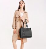 MORGLOVE Women's Large Soft Leather Tote Bag (A-Black)