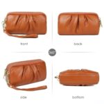 Genuine Leather Ruched Wristlet Wallet with Strap