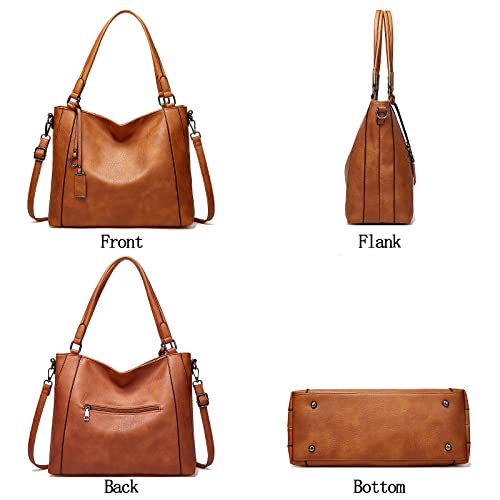 Aileese Women Leather Large Multi-Pocket Tote Bag