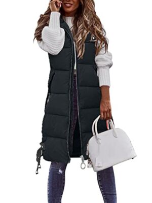 SHOBDW Women's Long Hooded Quilted Winter Vest Coat