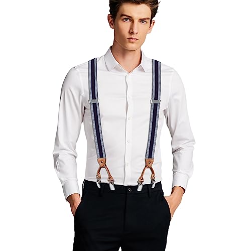 Dresime Men's Y-Back Adjustable Suspenders with 6 Clips
