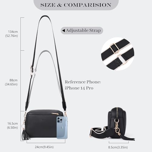 Roulens Vegan Leather Crossbody Bag with 3 Zips