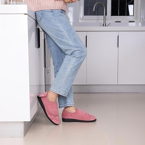 HomeTop Women's Comfy Velveteen Adjustable Diabetic Slippers
