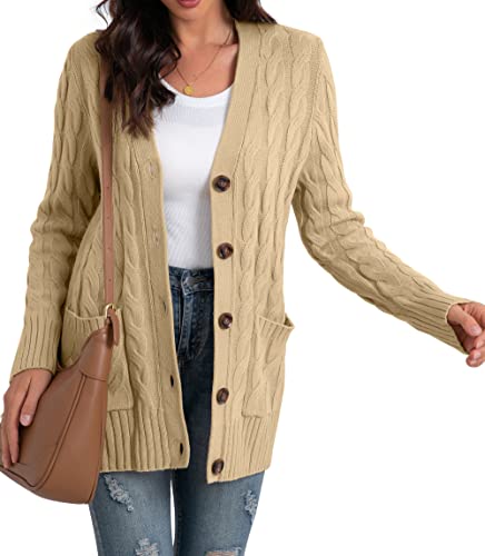GRECERELLE Women's Long Chunky Knit Cardigan with Pockets