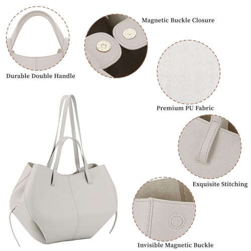Kavjizy Leather Crescent Tote Bag with Clutch, Large Capacity