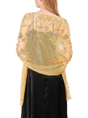 Sequin Floral Shawls for Evening Dresses, Sheer Mesh Wraps