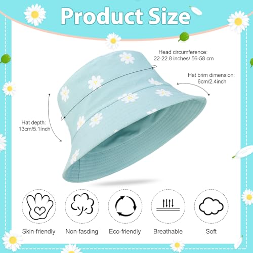 Partideal 2Pack Reversible Cotton Bucket Hat, Daisies Print
