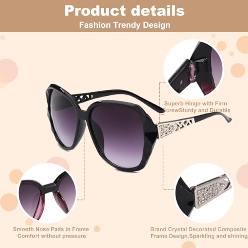 YFHUVB 3 Pcs Women Vintage UV400 Oversized Sunglasses