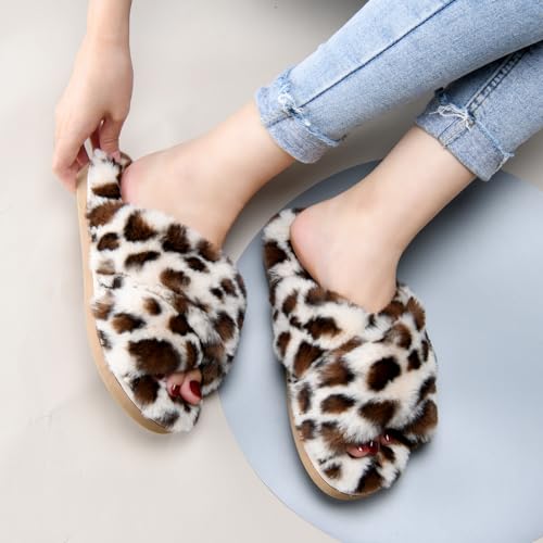 Dena Lives Ladies Fluffy Cross Band House Slippers