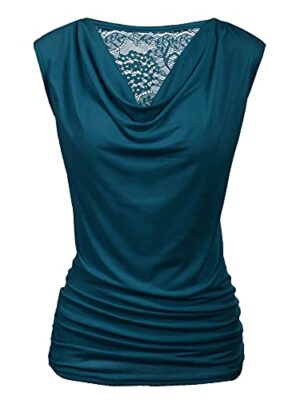 Zeagoo Women's Cowl Neck Sleeveless V-Neck Blouse S-XXL