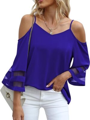BEIGAI Women's Summer Cold Shoulder Loose Fit Blouse