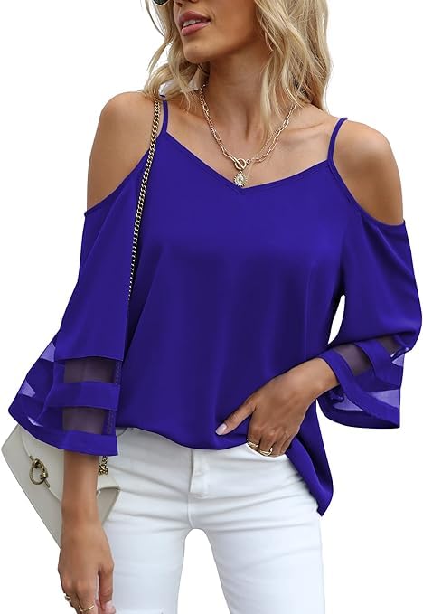 BEIGAI Women's Summer Cold Shoulder Loose Fit Blouse