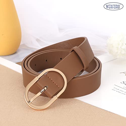 WERFORU Women's Leather Belt with Gold Buckle