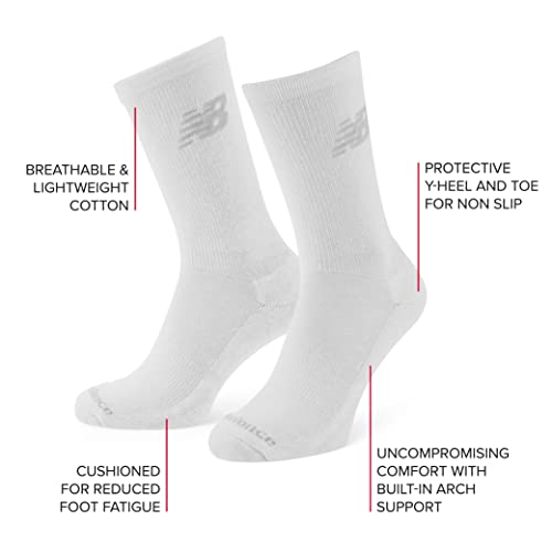 New Balance Unisex 3 Pack Crew Socks, White, M EU