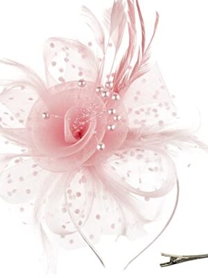 DRESHOW Fascinator Hat with Mesh, Ribbons, & Feathers
