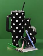 Kate Spade 1.18L Tumbler with Handle and Straw, Black Dot