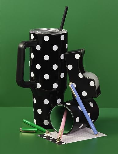 Kate Spade 1.18L Tumbler with Handle and Straw, Black Dot