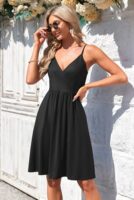 AUSELILY Summer V Neck Spaghetti Strap Dress with Pockets
