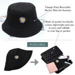 Daisy Embroidery Reversible Cotton Bucket Hat - Women