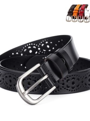 Spolife Women's Vintage Hollow Flower Leather Belt