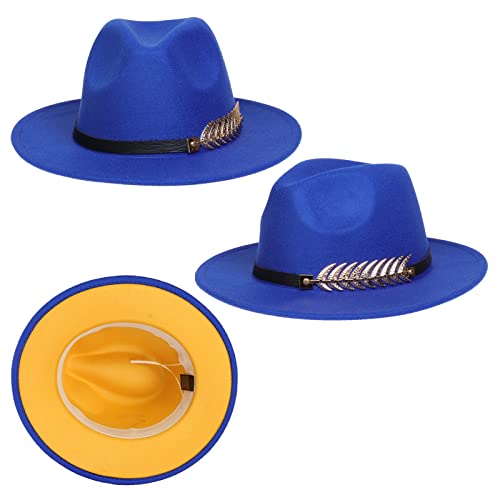 JK Home Classic 1920s Gatsby Fedora, Patchwork Blue/Yellow