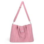 Cidumoa Pink Corduroy Tote Bag with Zipper, Large Capacity