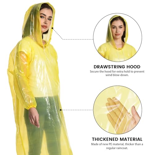 10-Pack Disposable Rain Ponchos with Hood, Transparent