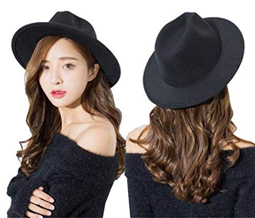 Upstore Womens Black Wide Brim Fedora Hat