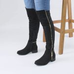 AJVANI Women's low block heel knee-high boots, faux snake
