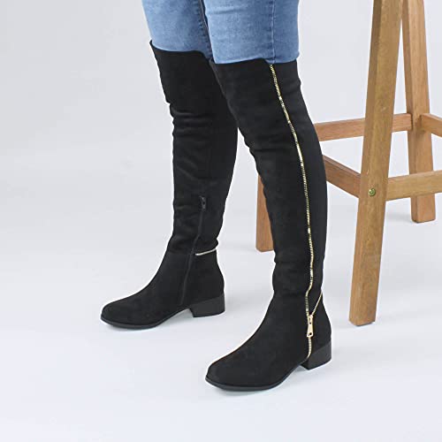 AJVANI Women's low block heel knee-high boots, faux snake