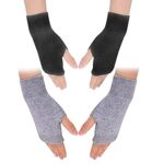 Zngou Cashmere Fingerless Gloves, Wrist Warmers, Black/Grey