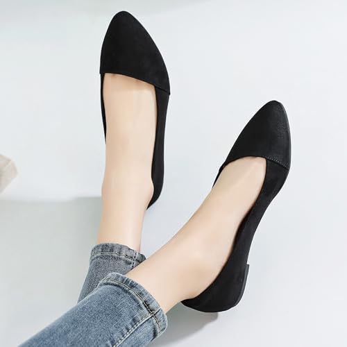 Ataiwee Women's Wide Suede Pointed-Toe Ballet Flats