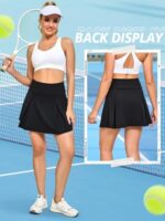 Monbessi Women's Tennis Skirt with Pockets, Elastic Waist