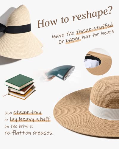 FURTALK Women's UPF 50 Foldable Wide Brim Straw Hat