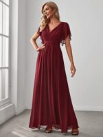 Ever-Pretty V-Neck Ruffle Sleeve Chiffon Bridesmaid Dress