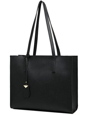 MORGLOVE Women's Large Soft Leather Tote Bag (A-Black)