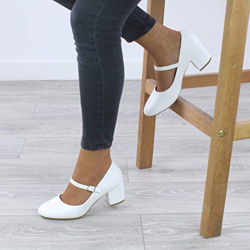 AJVANI Women's mid block heel strap court shoes